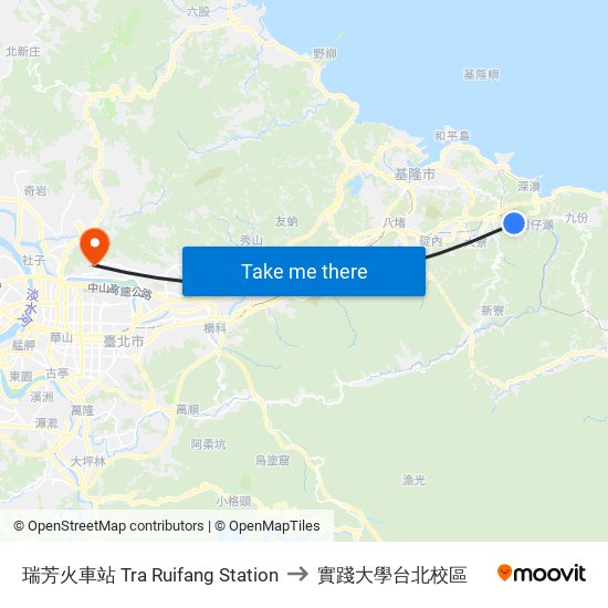 瑞芳火車站 Tra Ruifang Station to 實踐大學台北校區 map