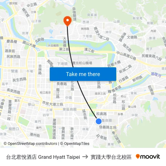 台北君悅酒店 Grand Hyatt Taipei to 實踐大學台北校區 map