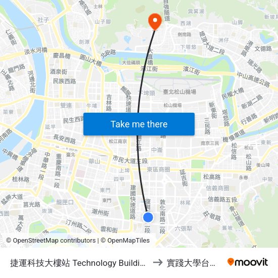 捷運科技大樓站 Technology Building Station to 實踐大學台北校區 map