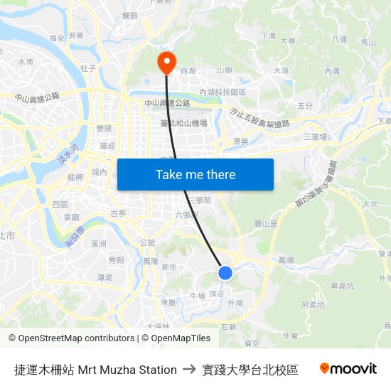 捷運木柵站 Mrt Muzha Station to 實踐大學台北校區 map