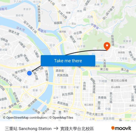 三重站 Sanchong Station to 實踐大學台北校區 map