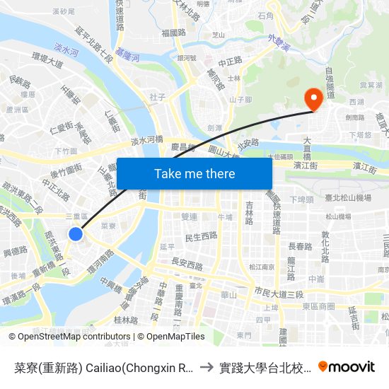 菜寮(重新路) Cailiao(Chongxin Rd.) to 實踐大學台北校區 map