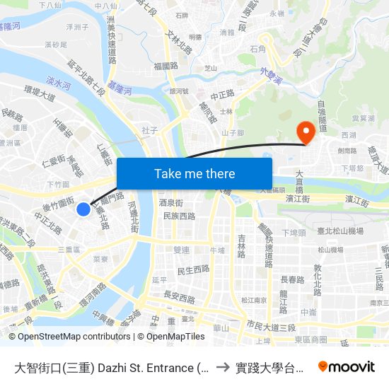 大智街口(三重) Dazhi St. Entrance (Sanchong) to 實踐大學台北校區 map