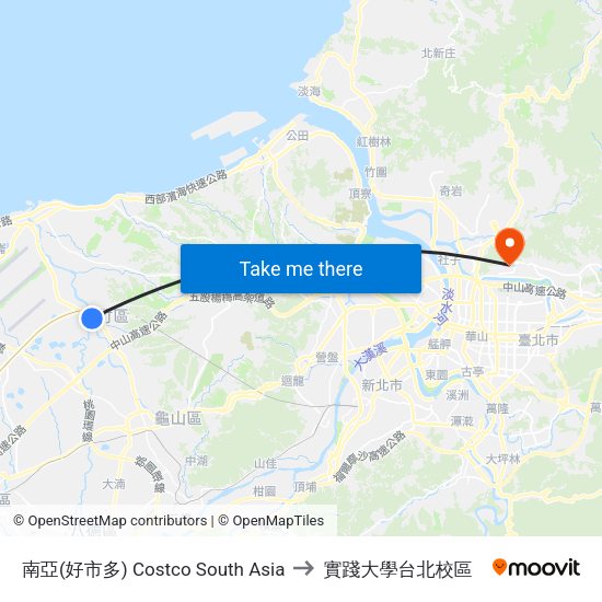 南亞(好市多) Costco South Asia to 實踐大學台北校區 map