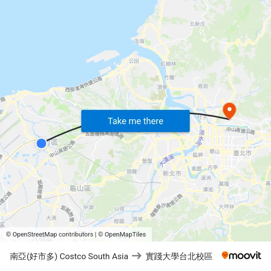 南亞(好市多) Costco South Asia to 實踐大學台北校區 map