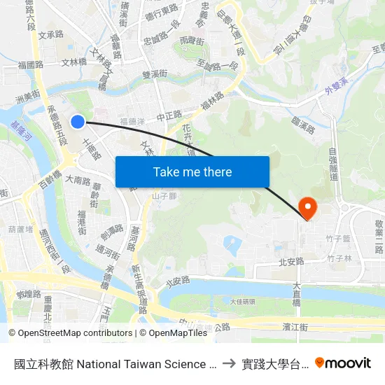國立科教館 National Taiwan Science Education Center to 實踐大學台北校區 map