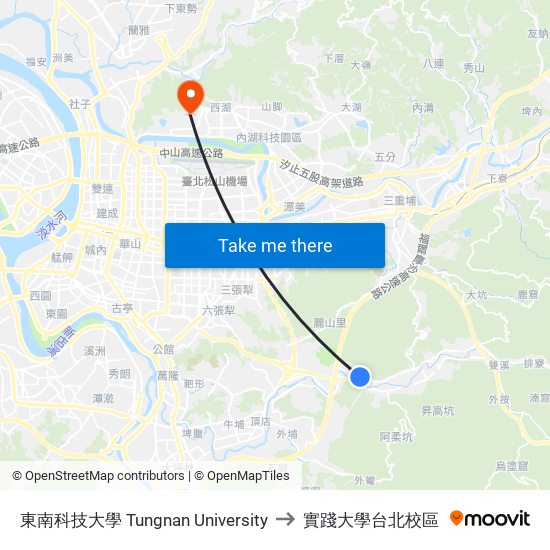 東南科技大學 Tungnan University to 實踐大學台北校區 map