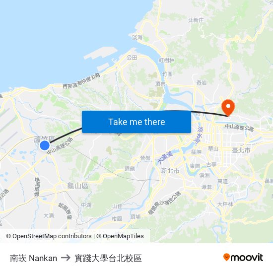 南崁 Nankan to 實踐大學台北校區 map