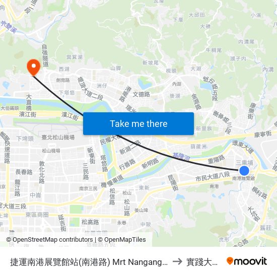 捷運南港展覽館站(南港路) Mrt Nangang Exhibition Center Station(Nangang Rd.) to 實踐大學台北校區 map