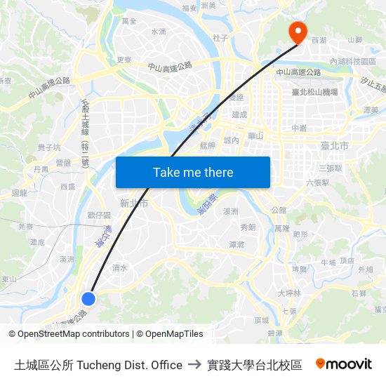 土城區公所 Tucheng Dist. Office to 實踐大學台北校區 map