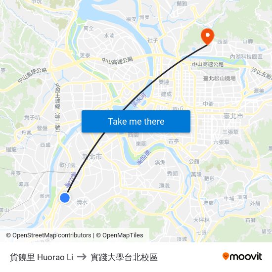 貨饒里 Huorao Li to 實踐大學台北校區 map