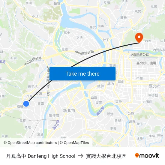丹鳳高中 Danfeng High School to 實踐大學台北校區 map