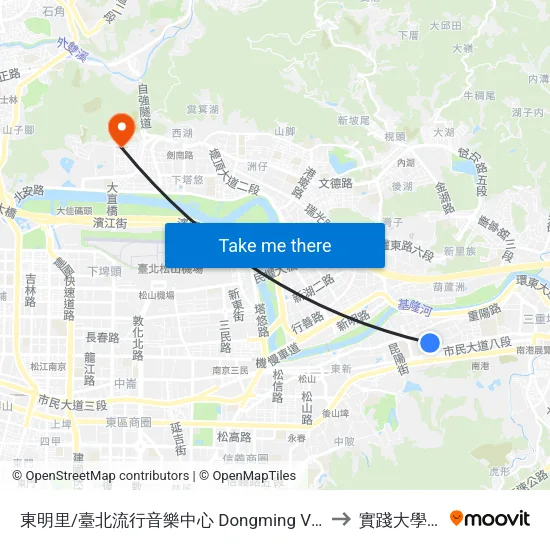 東明里/臺北流行音樂中心 Dongming Village / Taipei Music Center to 實踐大學台北校區 map