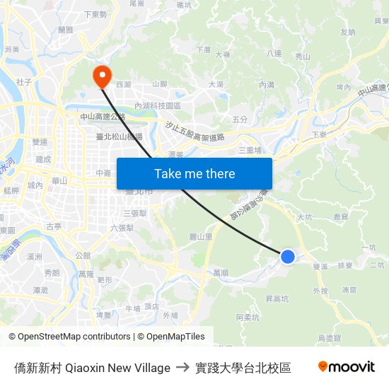 僑新新村 Qiaoxin New Village to 實踐大學台北校區 map