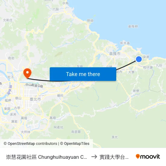 崇慧花園社區 Chunghuihuayuan Community to 實踐大學台北校區 map