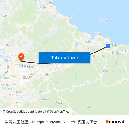崇慧花園社區 Chunghuihuayuan Community to 實踐大學台北校區 map