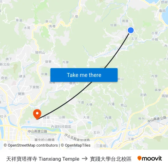 天祥寶塔禪寺 Tianxiang Temple to 實踐大學台北校區 map