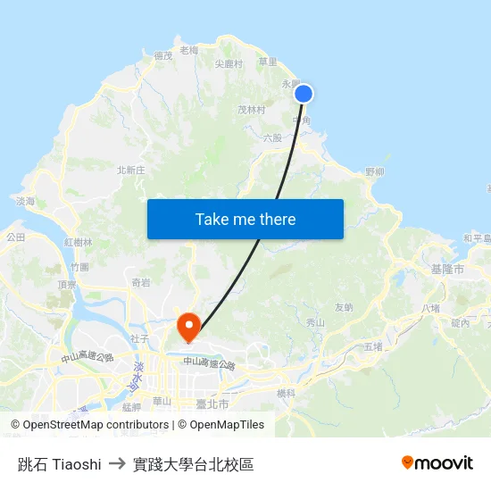 跳石 Tiaoshi to 實踐大學台北校區 map