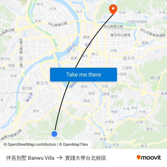 伴吾別墅 Banwu Villa to 實踐大學台北校區 map