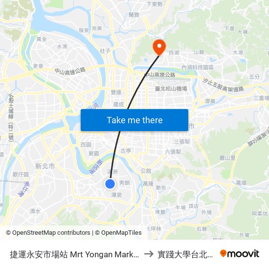 捷運永安市場站 Mrt Yongan Market Sta. to 實踐大學台北校區 map