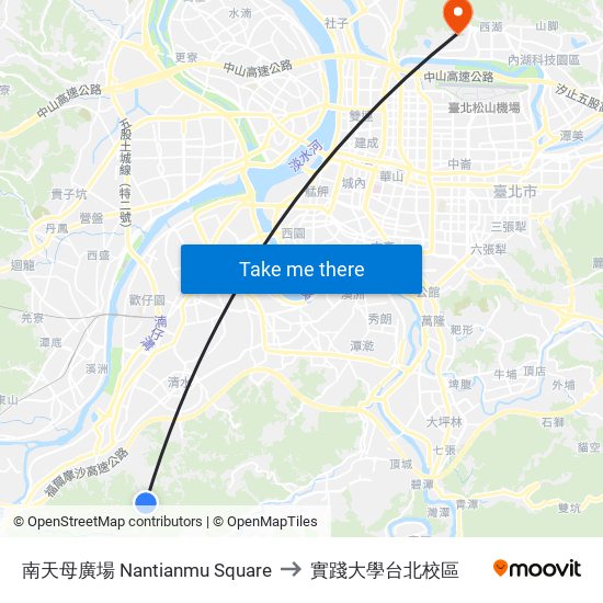 南天母廣場 Nantianmu Square to 實踐大學台北校區 map