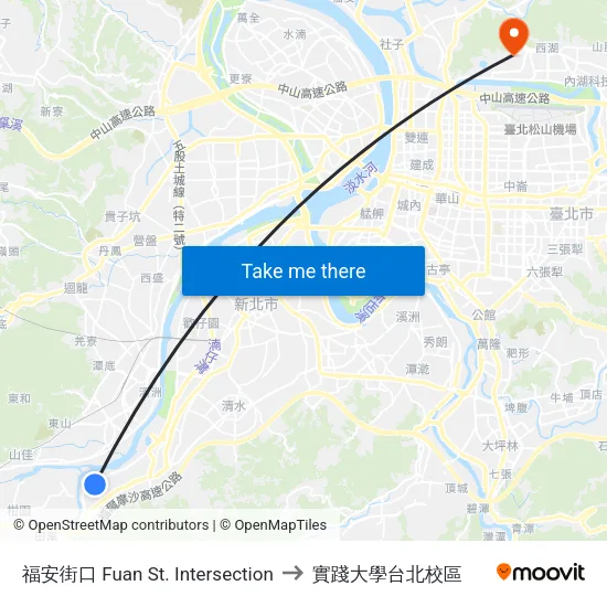 福安街口 Fuan St. Intersection to 實踐大學台北校區 map