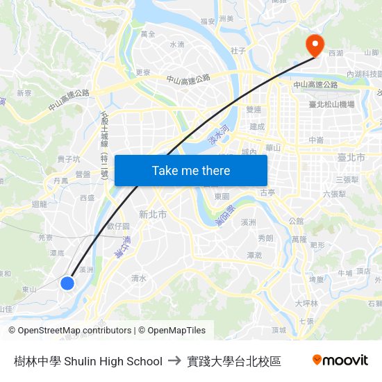 樹林中學 Shulin High School to 實踐大學台北校區 map