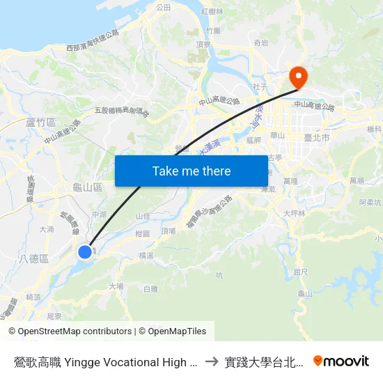 鶯歌高職 Yingge Vocational High School to 實踐大學台北校區 map