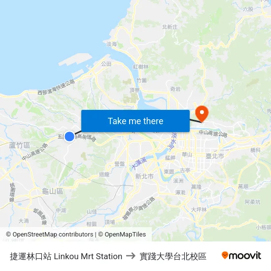捷運林口站 Linkou Mrt Station to 實踐大學台北校區 map