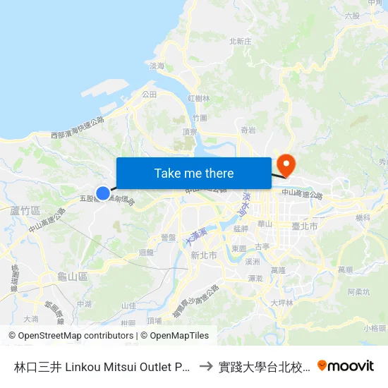 林口三井 Linkou Mitsui Outlet Park to 實踐大學台北校區 map