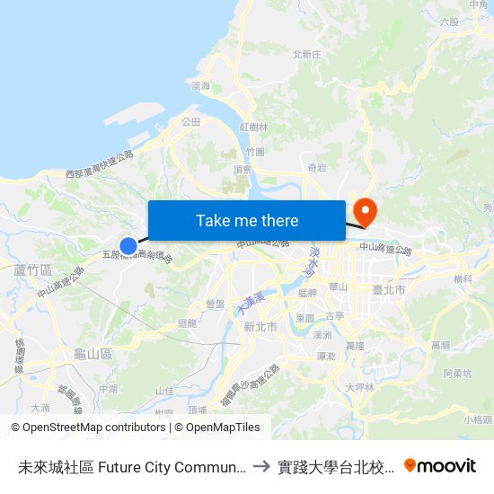 未來城社區 Future City Community to 實踐大學台北校區 map