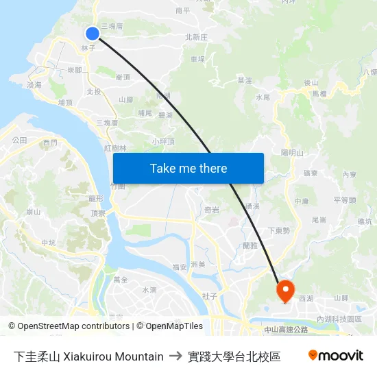 下圭柔山 Xiakuirou Mountain to 實踐大學台北校區 map