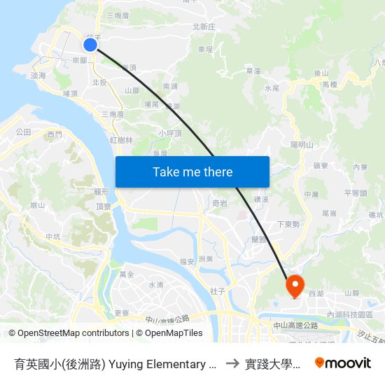 育英國小(後洲路) Yuying Elementary School(Houzhou Rd.) to 實踐大學台北校區 map