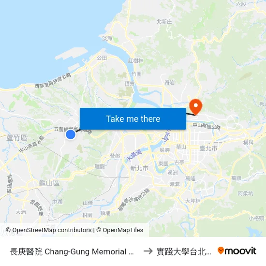 長庚醫院 Chang-Gung Memorial Hospital to 實踐大學台北校區 map