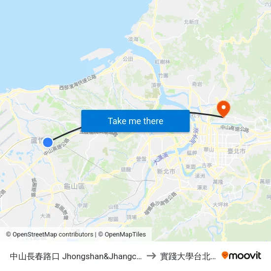 中山長春路口 Jhongshan&Jhangchun Rd. to 實踐大學台北校區 map