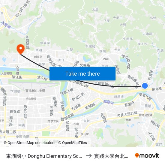 東湖國小 Donghu Elementary School to 實踐大學台北校區 map