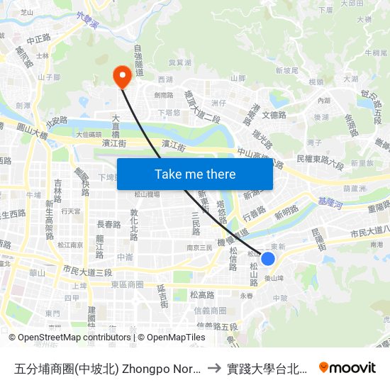 五分埔商圈(中坡北) Zhongpo North Rd. to 實踐大學台北校區 map