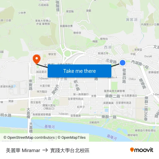 美麗華 Miramar to 實踐大學台北校區 map