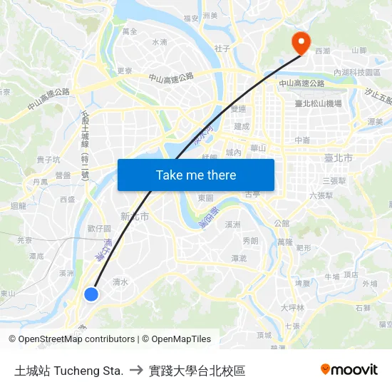 土城站 Tucheng Sta. to 實踐大學台北校區 map