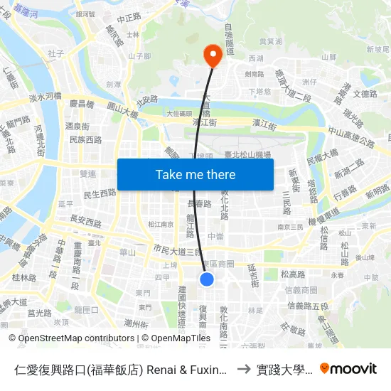 仁愛復興路口(福華飯店) Renai & Fuxing Intersection (Howard Hotel) to 實踐大學台北校區 map