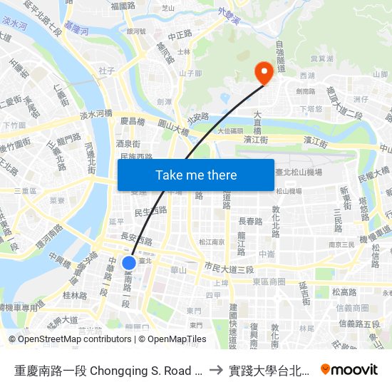 重慶南路一段 Chongqing S. Road Sec. 1 to 實踐大學台北校區 map