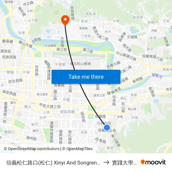 信義松仁路口(松仁) Xinyi And Songren Rd. Intersection (Songren) to 實踐大學台北校區 map