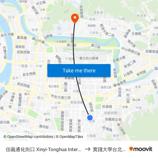 信義通化街口 Xinyi-Tonghua Intersection to 實踐大學台北校區 map