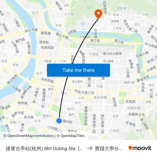 捷運古亭站(杭州) Mrt Guting Sta. (Hangzhou) to 實踐大學台北校區 map