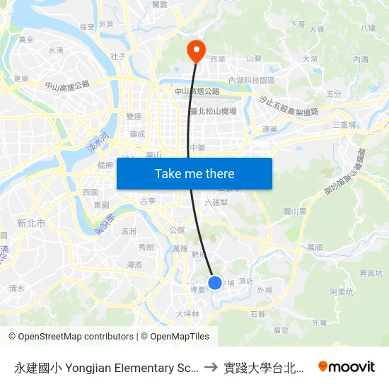 永建國小 Yongjian Elementary School to 實踐大學台北校區 map