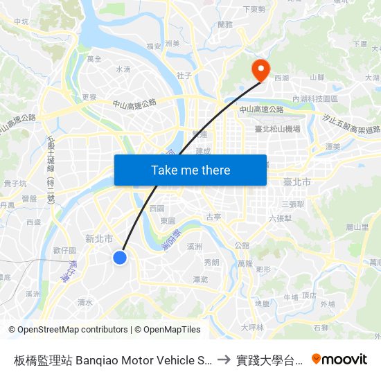 板橋監理站 Banqiao Motor Vehicle Supervision Sta. to 實踐大學台北校區 map