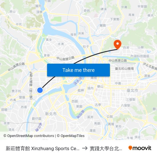 新莊體育館 Xinzhuang Sports Center to 實踐大學台北校區 map