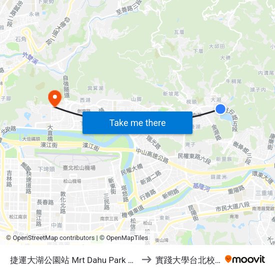 捷運大湖公園站 Mrt Dahu Park Sta. to 實踐大學台北校區 map