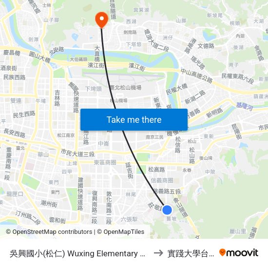 吳興國小(松仁) Wuxing Elementary School (Songren) to 實踐大學台北校區 map