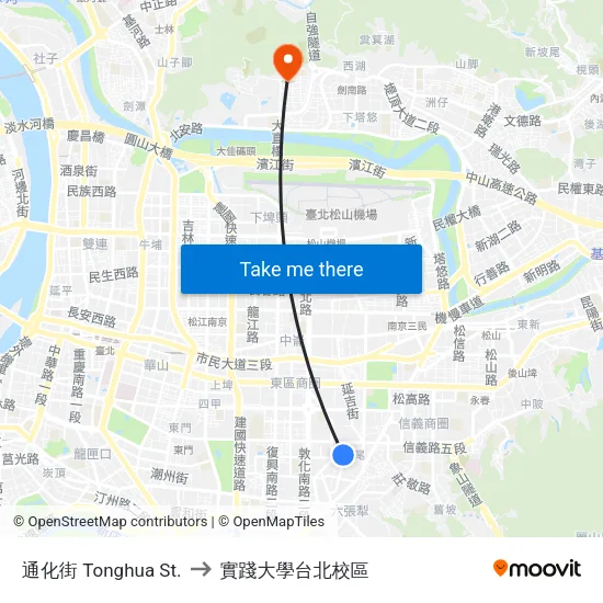 通化街 Tonghua St. to 實踐大學台北校區 map